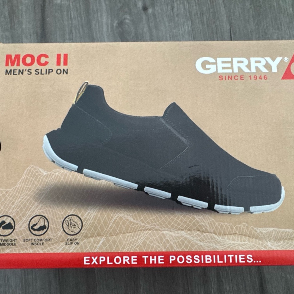 Brand new Gerry MOC II Men's Slip On Soft Lightweight Black Shoes Size 12